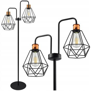 Lampa podłogowa w stylu loft druciak czarno- miedziany