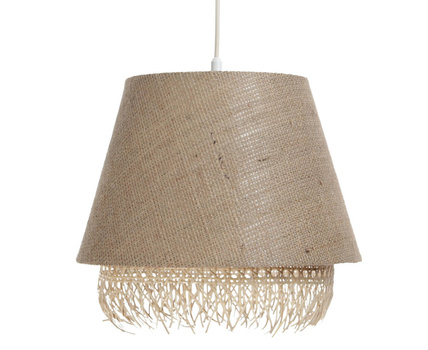 Lampa w stylu Boho podwójny abażur juta i naturalny rattan beżowa