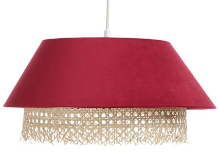 Lampa w stylu Boho podwójny abażur welur i naturalny rattan czerwona