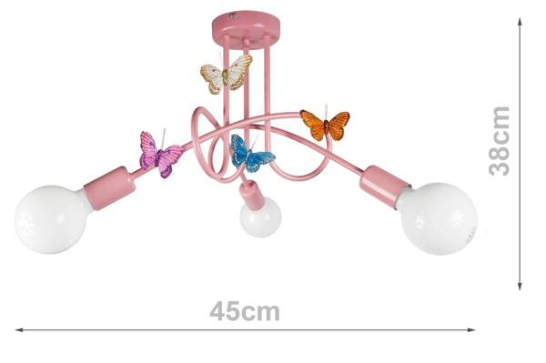 Lampa dla dziewczynki różowa Edison Motylek 3