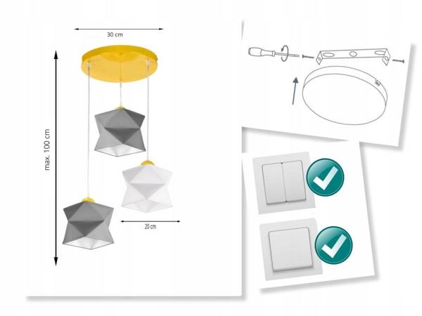 Lampa do pokoju dziecięcego kolorowa Diament 3 listwa