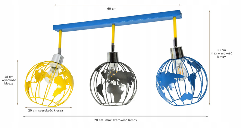 Lampa do pokoju dziecięcego kolorowa listwa Edison Globus 3 