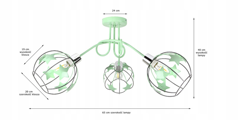 Lampa do pokoju dziecięcego miętowa w gwiazdki Edison 3