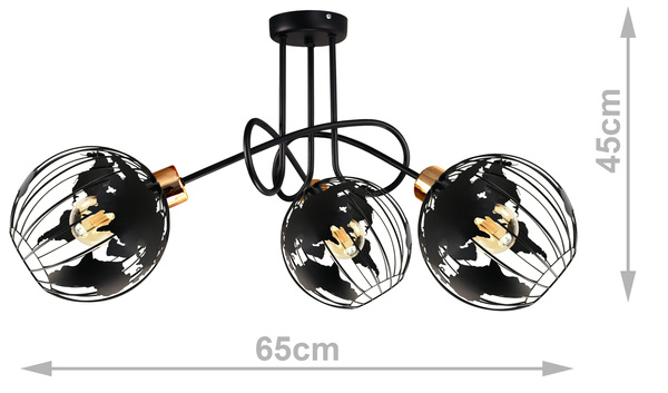 Lampa do pokoju młodzieżowego czarna Edison Globus 3