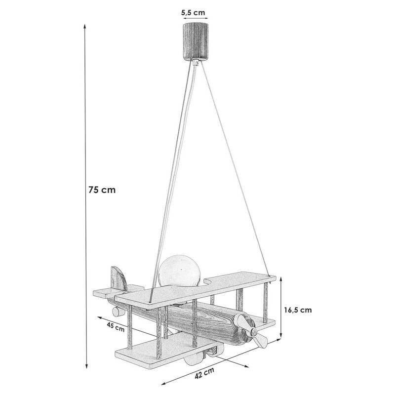 Lampa samolot drewniany duży do pokoju chłopca i dziewczynki naturalno-biały 