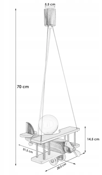 Lampa samolot drewniany mały do pokoju dziecka zielony