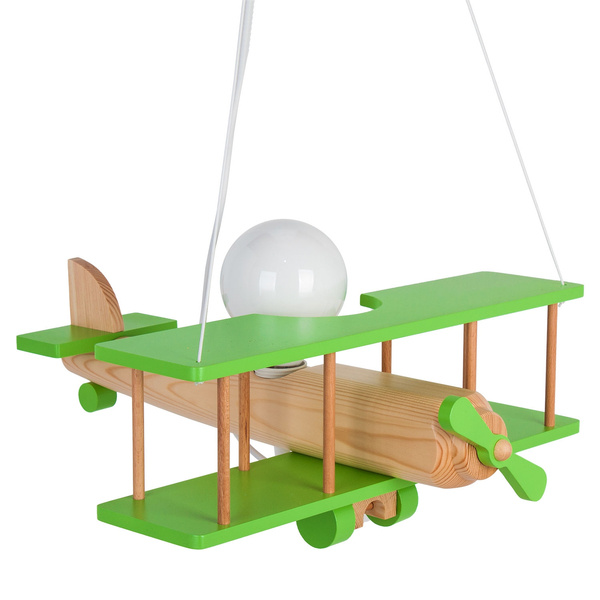 Lampa samolot duży do pokoju dziecka naturalno- zielony 