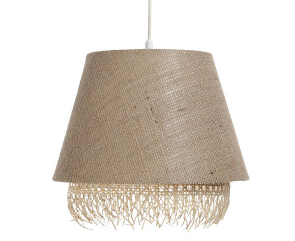 Lampa w stylu Boho podwójny abażur juta i naturalny rattan beżowa 