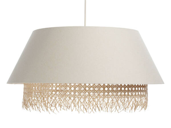 Lampa w stylu Boho podwójny abażur len i naturalny rattan kremowa 