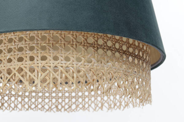 Lampa w stylu Boho podwójny abażur welur i naturalny rattan morski 