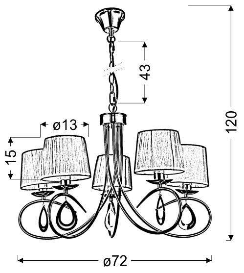 Lampa wisząca chromowa / biały abażur tkany 5x40W Arnika Candellux 35-21687