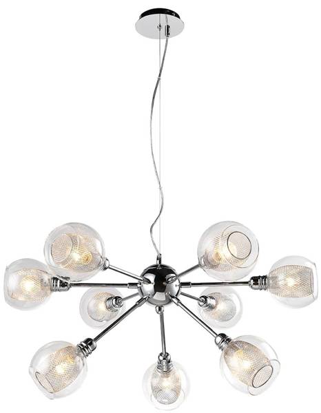 Lampa wisząca chromowa szklany klosz z koszyczkiem 9x40W Dixi Candellux 39-65018