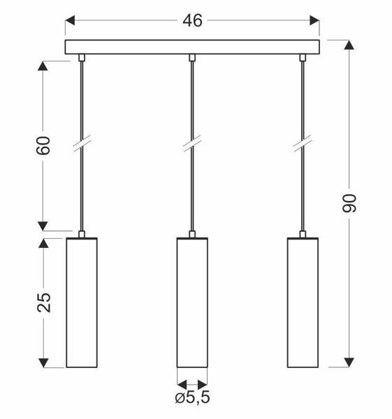 Lampa wisząca czarna potrójna oprawa 3x25W GU10 Tubo 33-79091