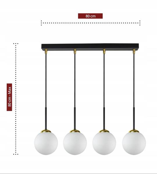 Lampa wisząca czarno-złota mleczne kule 4 źródła światła