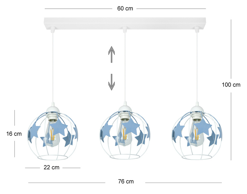 Lampa wisząca do pokoju dziecka niebieskie gwiazdki 3 listwa
