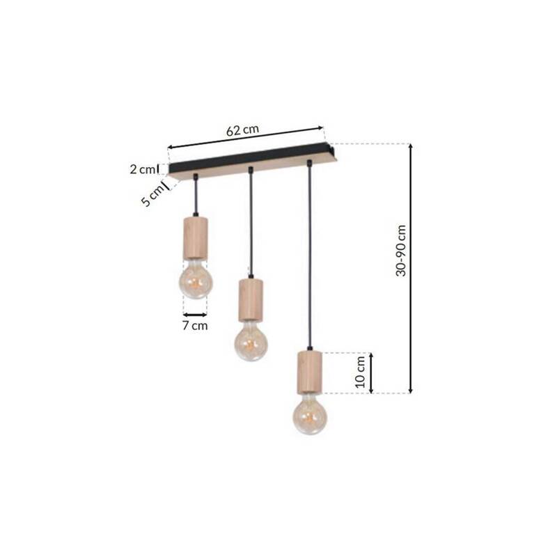 Lampa wisząca nowoczesna drewniana listwa LINES III drewno/czarny szer. 62cm