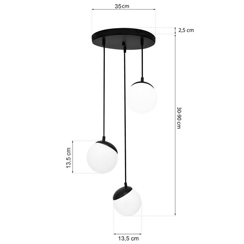 Lampa wisząca nowoczesna szklana kula SFERA III czarny/biały śr. 35cm