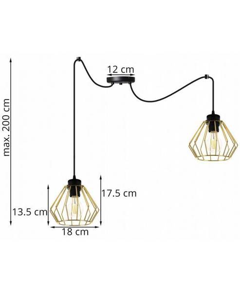 Lampa wisząca typu pająk druciak złote klosze 