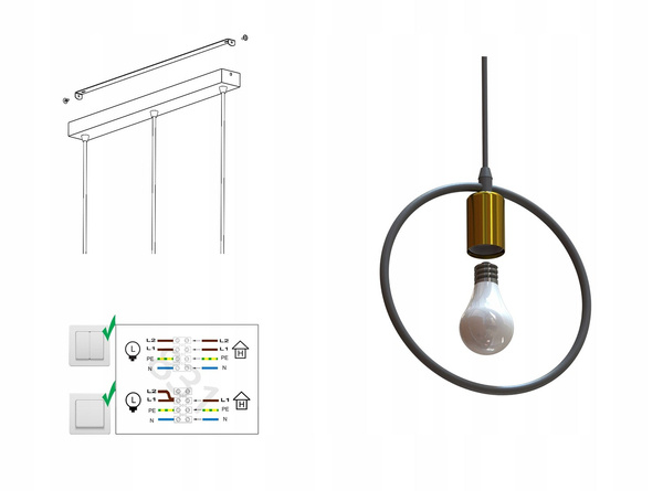 Nowoczesna lampa wisząca Ring złoty miedź chrom 3xE27