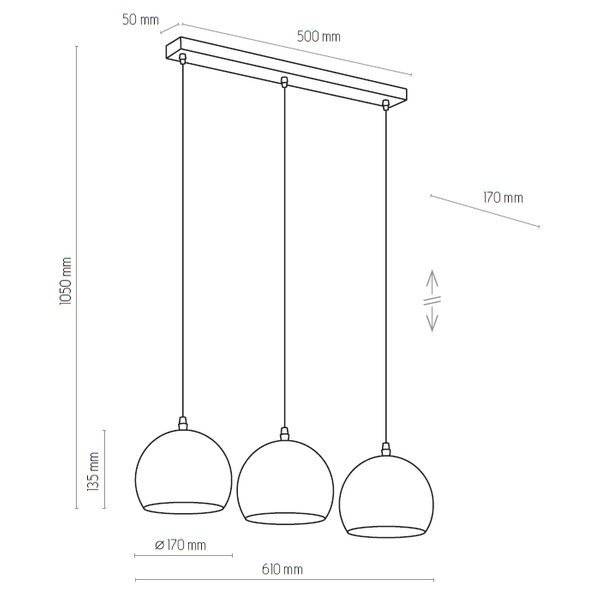 Nowoczesna lampa wisząca YODA BLACK ORBIT 2081 3xE27