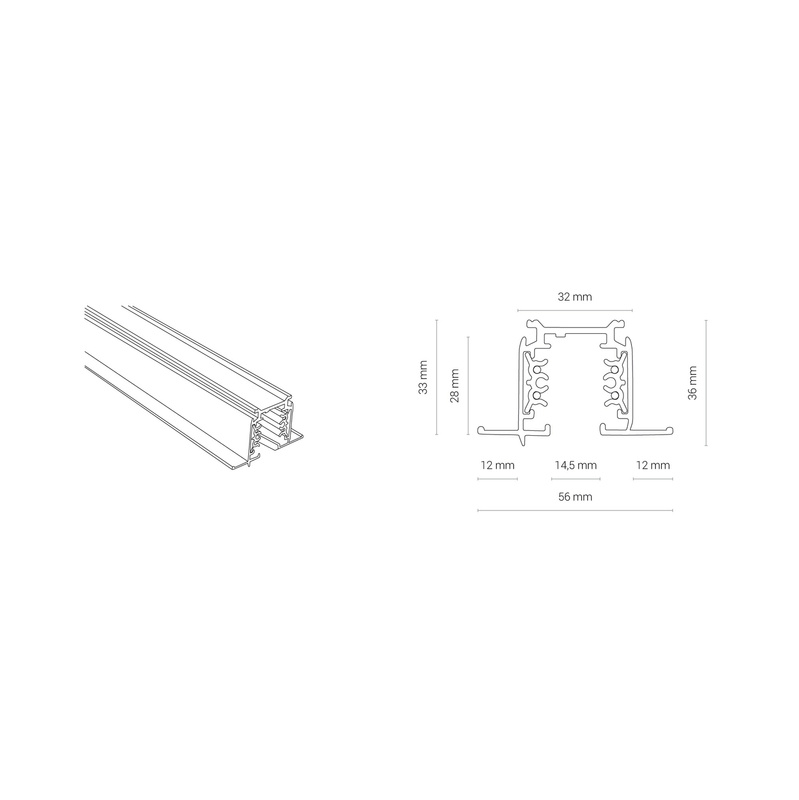 Podtynkowy profil szyna CTLS RECESSED TRACK, 3 CIRCUIT 2M CZARNY 8694