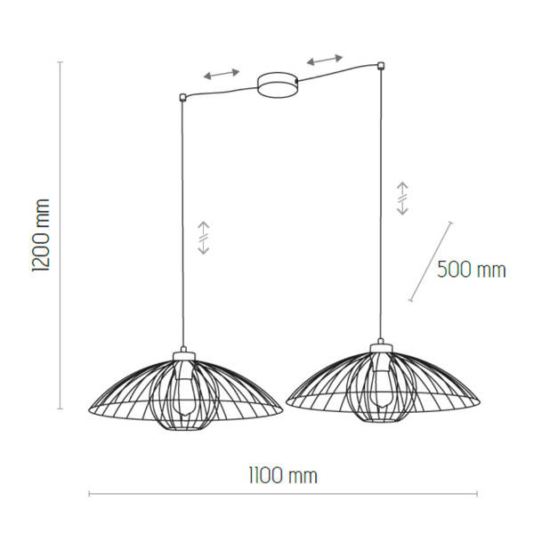 Stylowa lampa druciana do salonu BARBELLA 2x E27 szer. 110cm | czarny