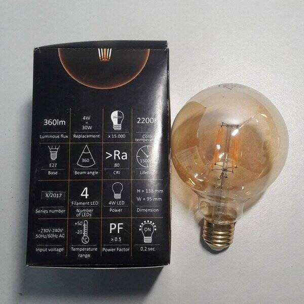 Żarówka FILAMENT LED E27 4W ciepła 2200K kula G95 VINTAGE